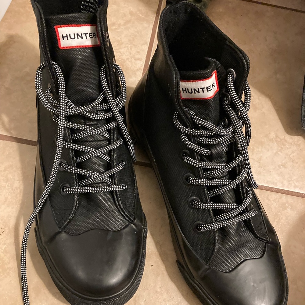 Unisex HUNTER For Target Black Canvas Dipped Lace Up Ankle Rain Boots SZ 7.5
